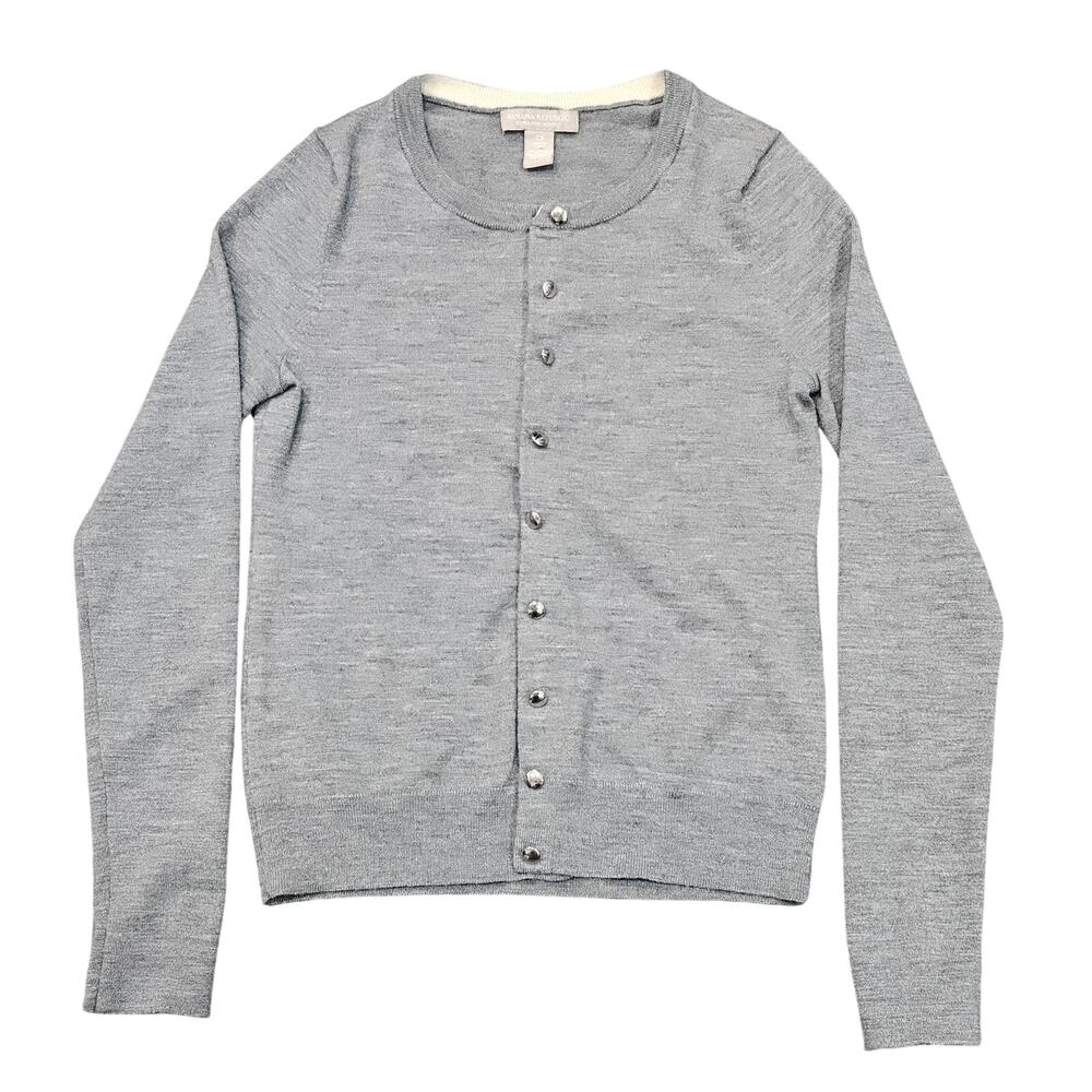 BANANA REPUBLIC WOMEN’S EXTRA FINE MERINO WOOL CARDIGAN – HEATHER GREY – SIZE XS